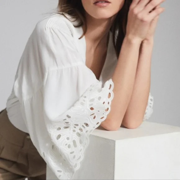 NWT REISS | Cecile Lace Cut-out Blouse - Picture 3 of 6